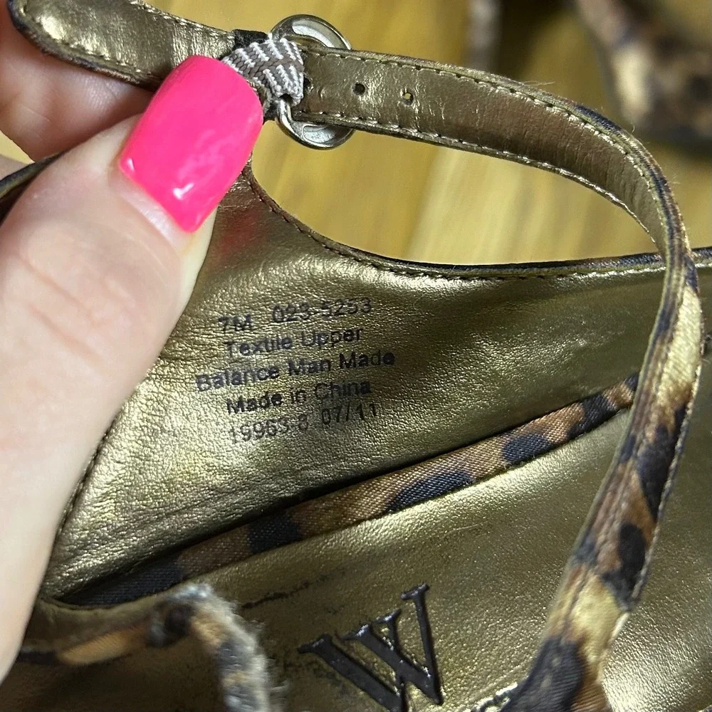 Worthington Leopard Print Peep Toe Stiletto Heels Ankle Strap Shoes Women Size 7